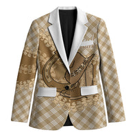 Makue Hawaii Cowboy Palaka Motifs Personalised Blazer Paniolo Festival Puakenikeni Lei LT14 Unisex Brown - Polynesian Pride