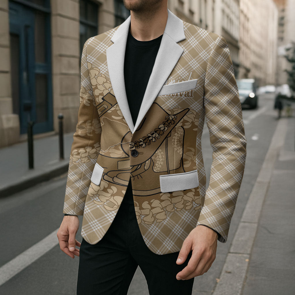 Makue Hawaii Cowboy Palaka Motifs Personalised Blazer Paniolo Festival Puakenikeni Lei LT14 - Polynesian Pride