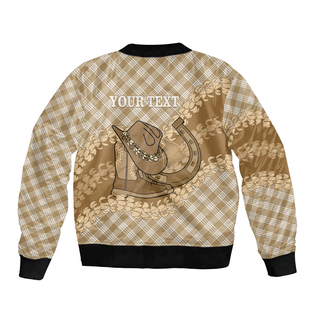 Makue Hawaii Cowboy Palaka Motifs Personalised Bomber Jacket Paniolo Festival Puakenikeni Lei LT14 - Polynesian Pride