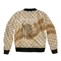 Makue Hawaii Cowboy Palaka Motifs Personalised Bomber Jacket Paniolo Festival Puakenikeni Lei LT14 - Polynesian Pride