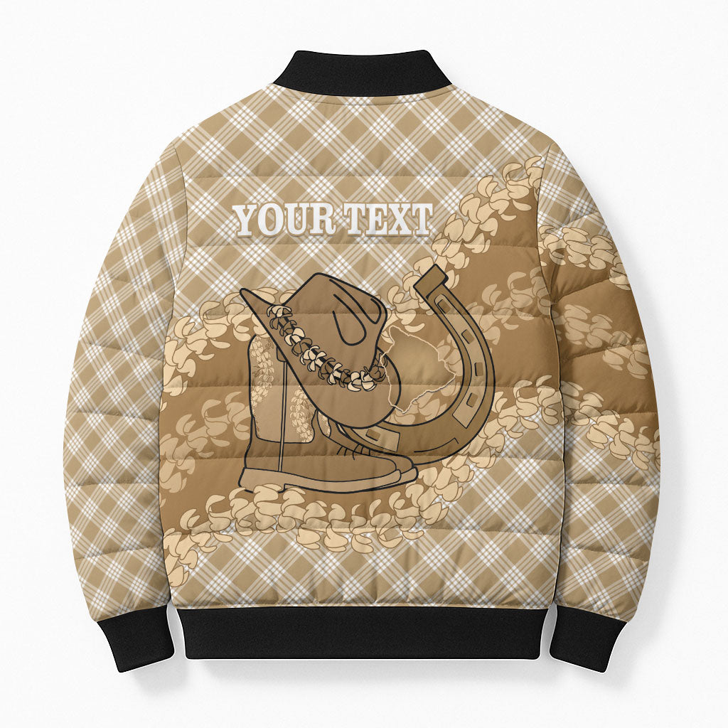 Makue Hawaii Cowboy Palaka Motifs Personalised Bomber Puffer Jacket Paniolo Festival Puakenikeni Lei LT14 - Polynesian Pride