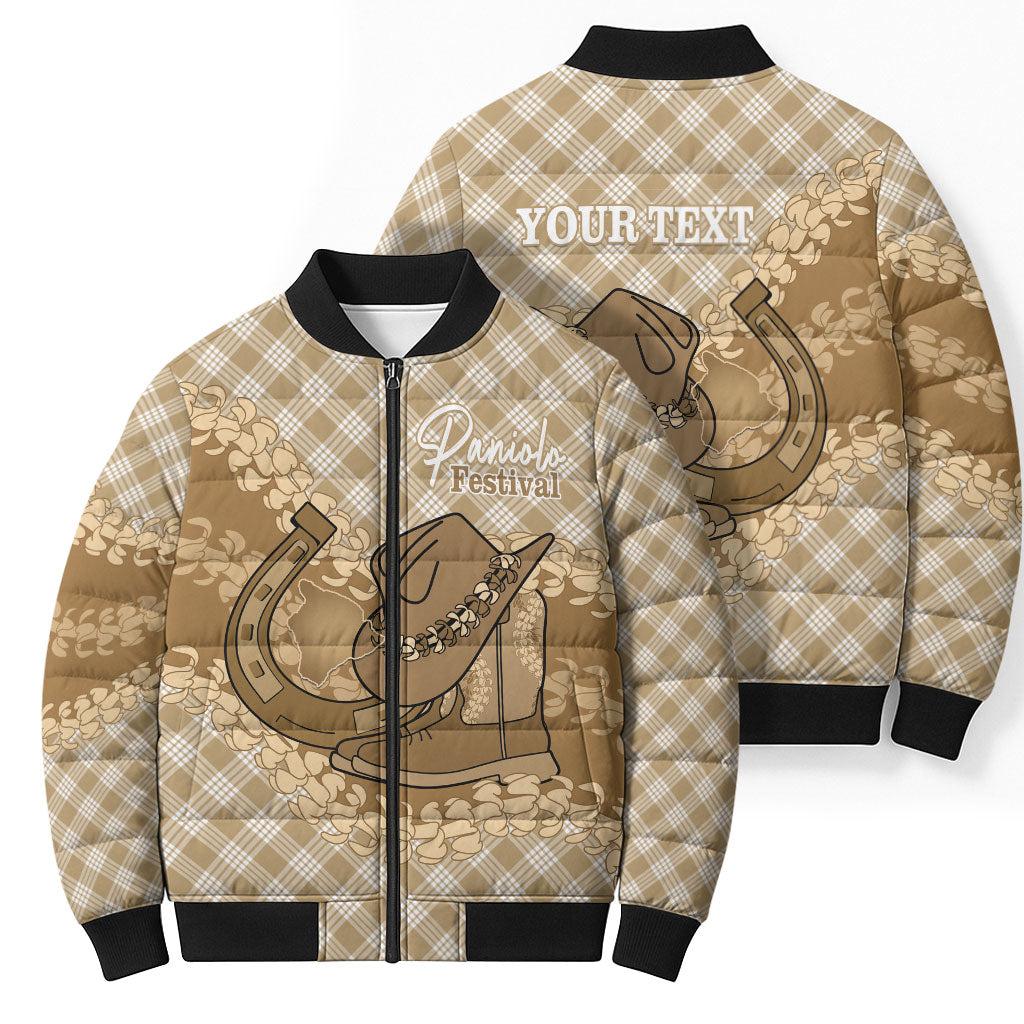 Makue Hawaii Cowboy Palaka Motifs Personalised Bomber Puffer Jacket Paniolo Festival Puakenikeni Lei LT14 - Polynesian Pride