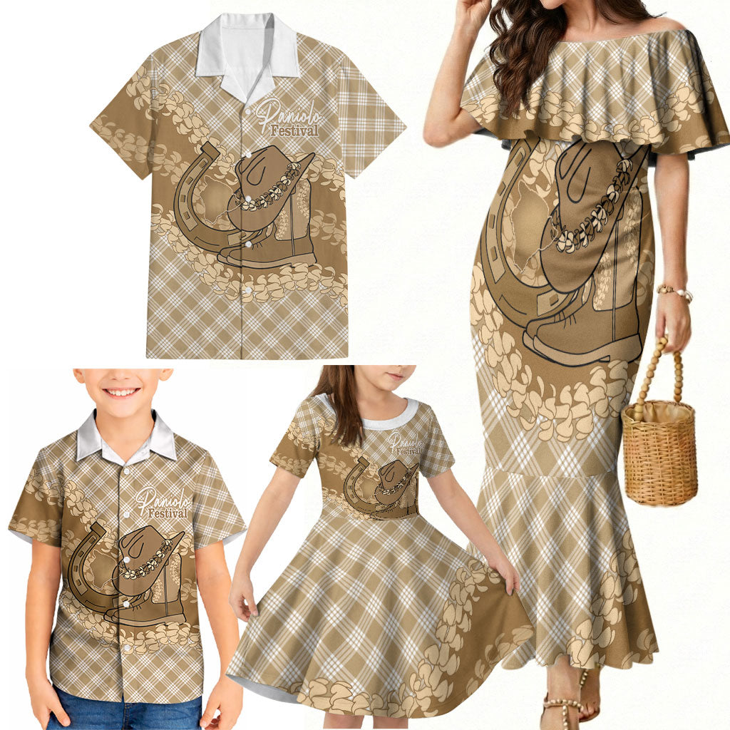 Makue Hawaii Cowboy Palaka Motifs Personalised Family Matching Mermaid Dress and Hawaiian Shirt Paniolo Festival Puakenikeni Lei LT14 - Polynesian Pride