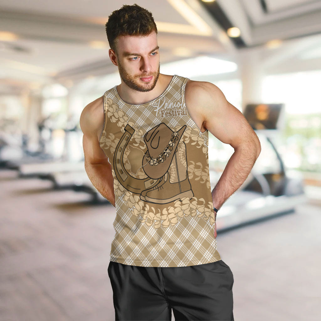 Makue Hawaii Cowboy Palaka Motifs Personalised Men Tank Top Paniolo Festival Puakenikeni Lei