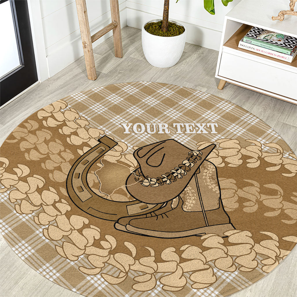 Makue Hawaii Cowboy Palaka Motifs Personalised Round Carpet Paniolo Festival Puakenikeni Lei