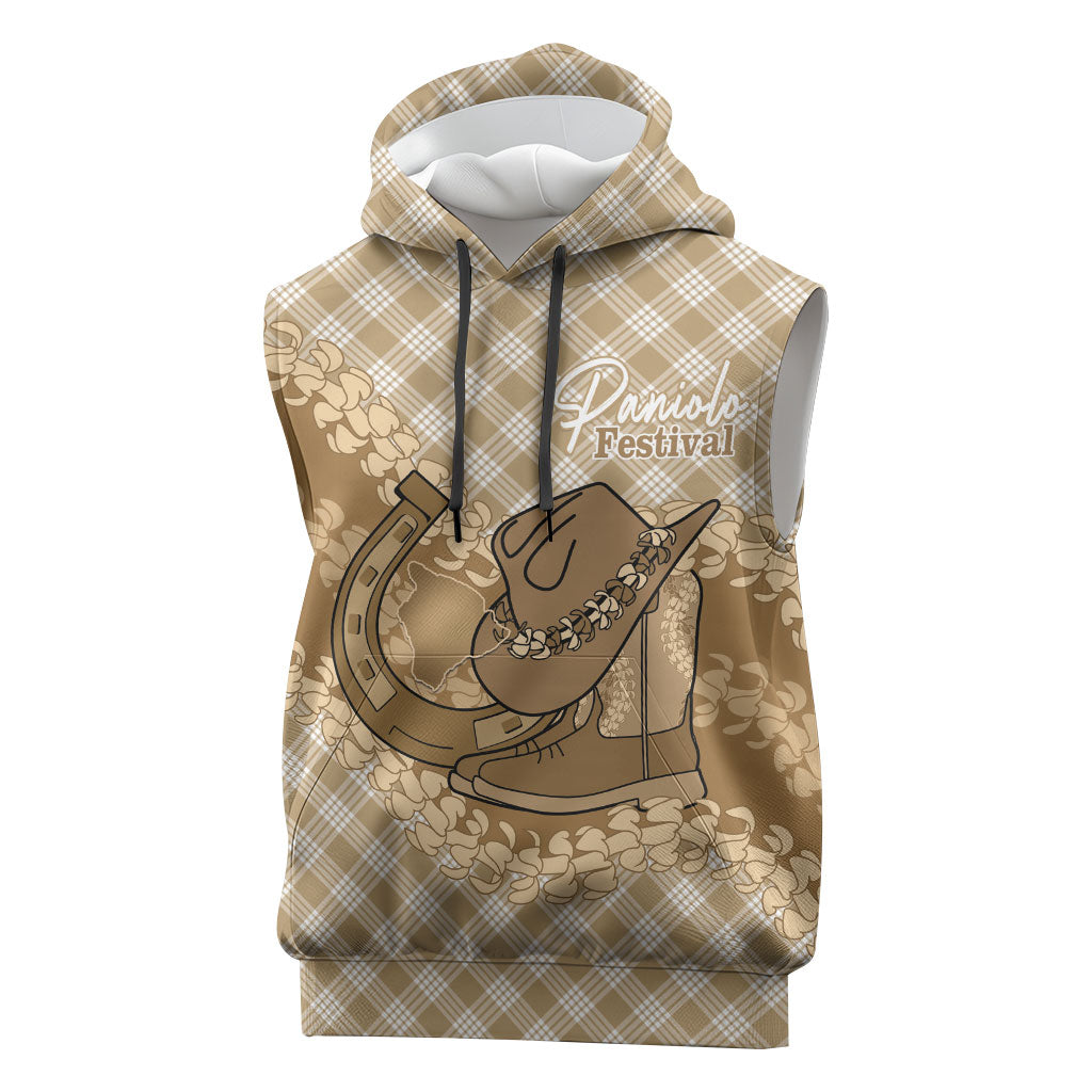 Makue Hawaii Cowboy Palaka Motifs Personalised Sleeveless Hoodie Paniolo Festival Puakenikeni Lei