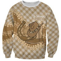 Makue Hawaii Cowboy Palaka Motifs Personalised Sweatshirt Paniolo Festival Puakenikeni Lei LT14 Unisex Brown - Polynesian Pride