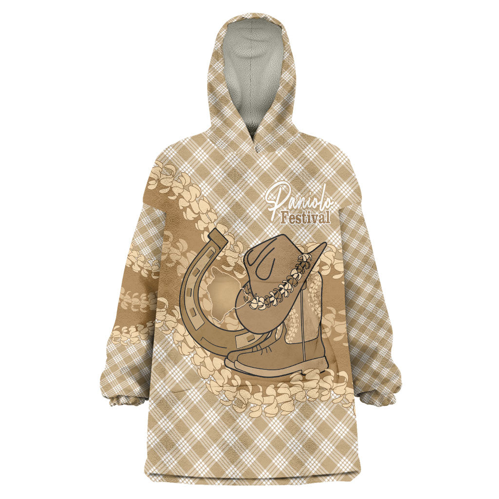 Makue Hawaii Cowboy Palaka Motifs Personalised Wearable Blanket Hoodie Paniolo Festival Puakenikeni Lei LT14 One Size Brown - Polynesian Pride