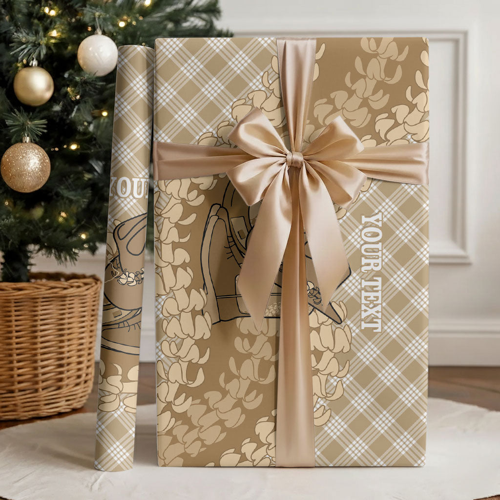 Makue Hawaii Cowboy Palaka Motifs Personalised Wrapping Paper Paniolo Festival Puakenikeni Lei LT14 - Polynesian Pride