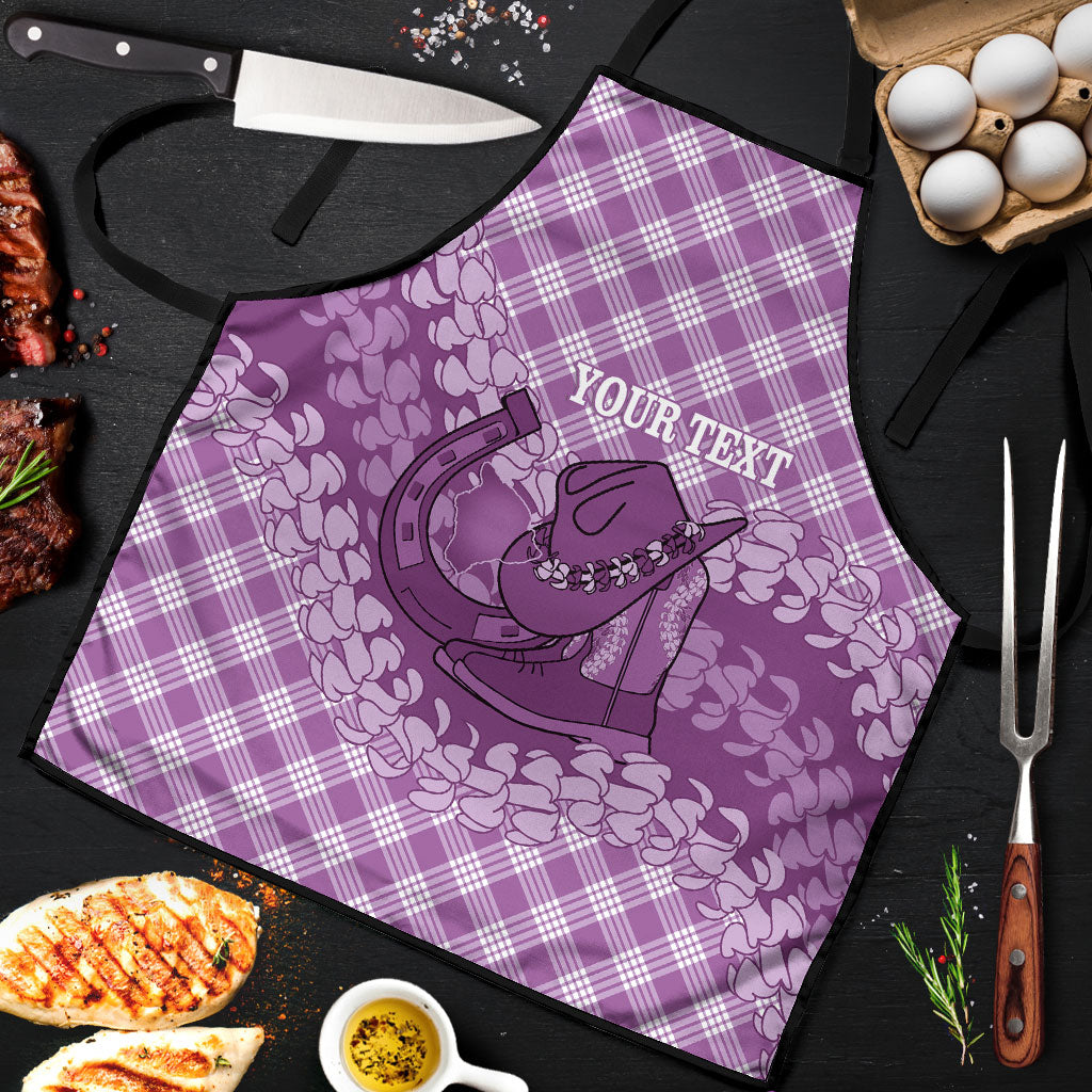 Poni Hawaii Cowboy Palaka Motifs Personalised Apron Paniolo Festival Puakenikeni Lei LT14 Purple - Polynesian Pride