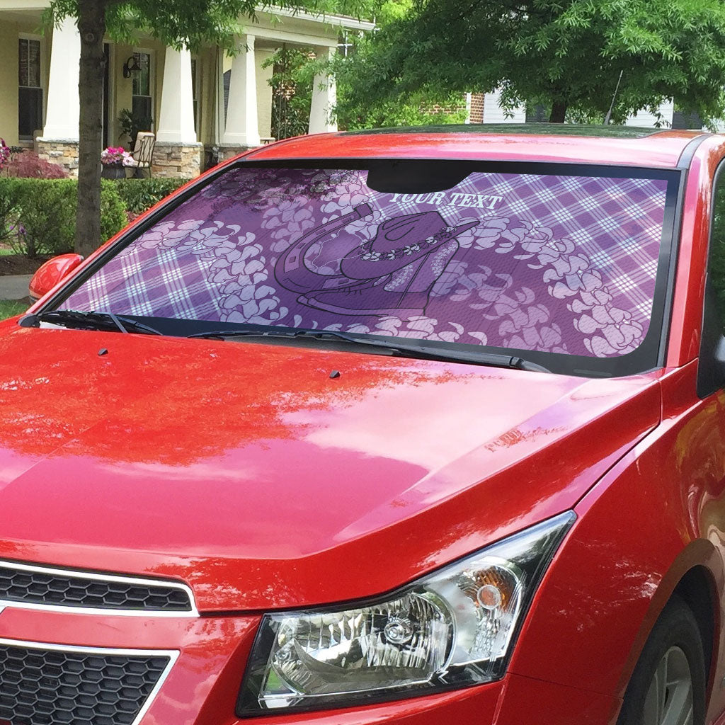 Poni Hawaii Cowboy Palaka Motifs Personalised Auto Sun Shade Paniolo Festival Puakenikeni Lei LT14 - Polynesian Pride