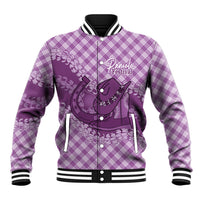 Poni Hawaii Cowboy Palaka Motifs Personalised Baseball Jacket Paniolo Festival Puakenikeni Lei LT14 Unisex Purple - Polynesian Pride