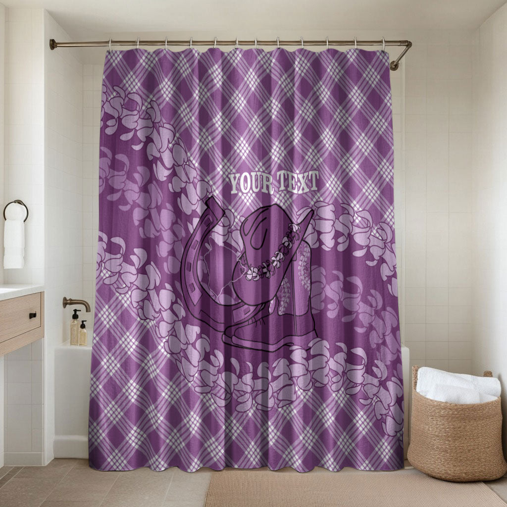 Poni Hawaii Cowboy Palaka Motifs Personalised Bathroom Set Paniolo Festival Puakenikeni Lei LT14 Shower Curtain Only Purple - Polynesian Pride