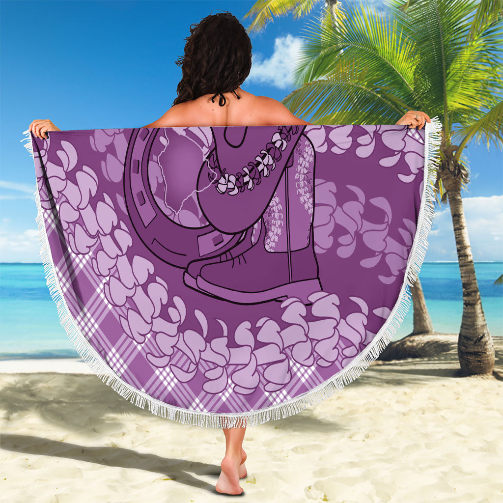 Poni Hawaii Cowboy Palaka Motifs Personalised Beach Blanket Paniolo Festival Puakenikeni Lei LT14 - Polynesian Pride