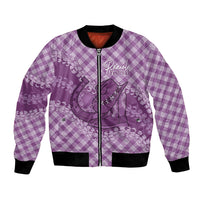 Poni Hawaii Cowboy Palaka Motifs Personalised Bomber Jacket Paniolo Festival Puakenikeni Lei LT14 Unisex Purple - Polynesian Pride