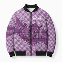 Poni Hawaii Cowboy Palaka Motifs Personalised Bomber Puffer Jacket Paniolo Festival Puakenikeni Lei LT14 Unisex Purple - Polynesian Pride