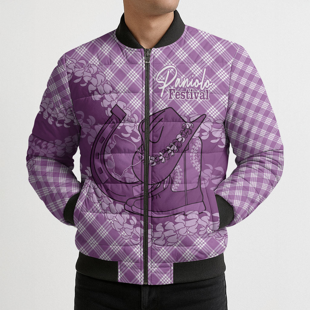 Poni Hawaii Cowboy Palaka Motifs Personalised Bomber Puffer Jacket Paniolo Festival Puakenikeni Lei LT14 - Polynesian Pride