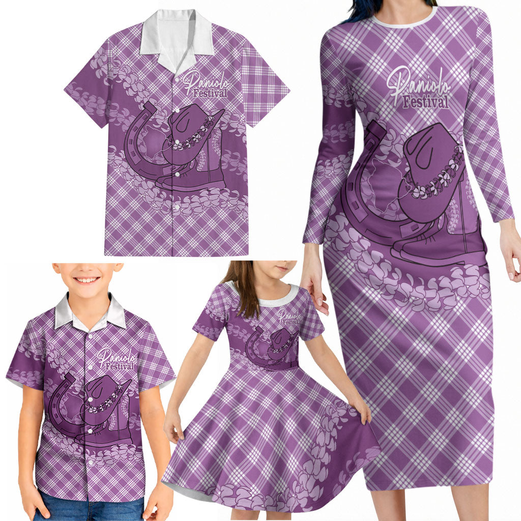 Poni Hawaii Cowboy Palaka Motifs Personalised Family Matching Long Sleeve Bodycon Dress and Hawaiian Shirt Paniolo Festival Puakenikeni Lei LT14 - Polynesian Pride