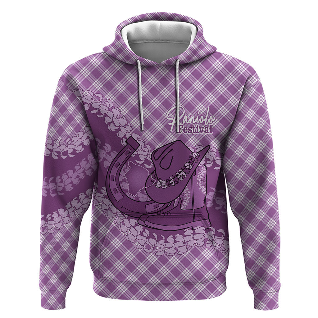 Poni Hawaii Cowboy Palaka Motifs Personalised Hoodie Paniolo Festival Puakenikeni Lei LT14 Pullover Hoodie Purple - Polynesian Pride