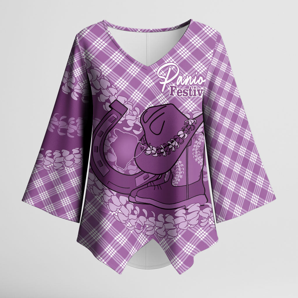 Poni Hawaii Cowboy Palaka Motifs Personalised Kimono Sleeve Blouse Paniolo Festival Puakenikeni Lei LT14 Female Purple - Polynesian Pride