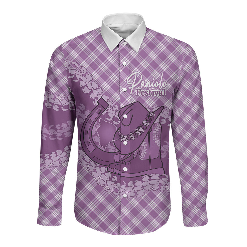Poni Hawaii Cowboy Palaka Motifs Personalised Long Sleeve Button Shirt Paniolo Festival Puakenikeni Lei LT14 Unisex Purple - Polynesian Pride