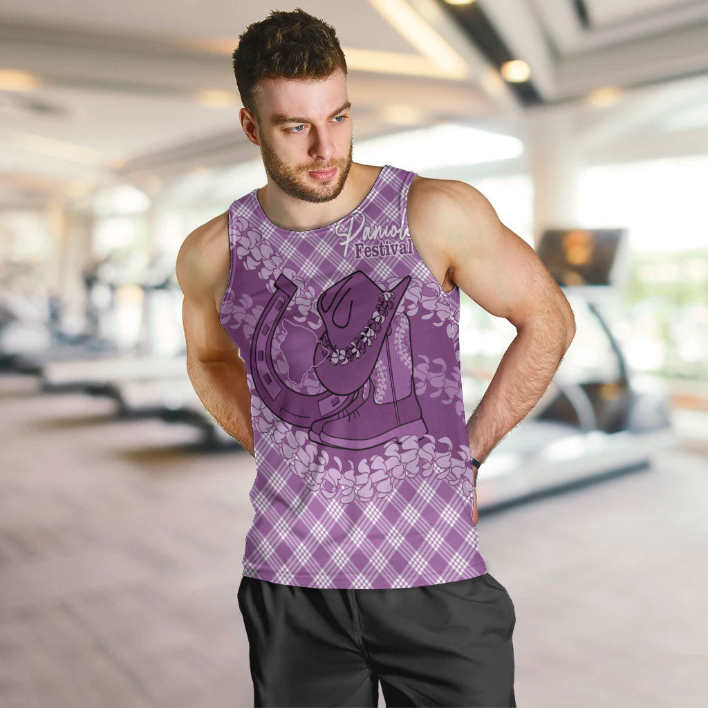 Poni Hawaii Cowboy Palaka Motifs Personalised Men Tank Top Paniolo Festival Puakenikeni Lei