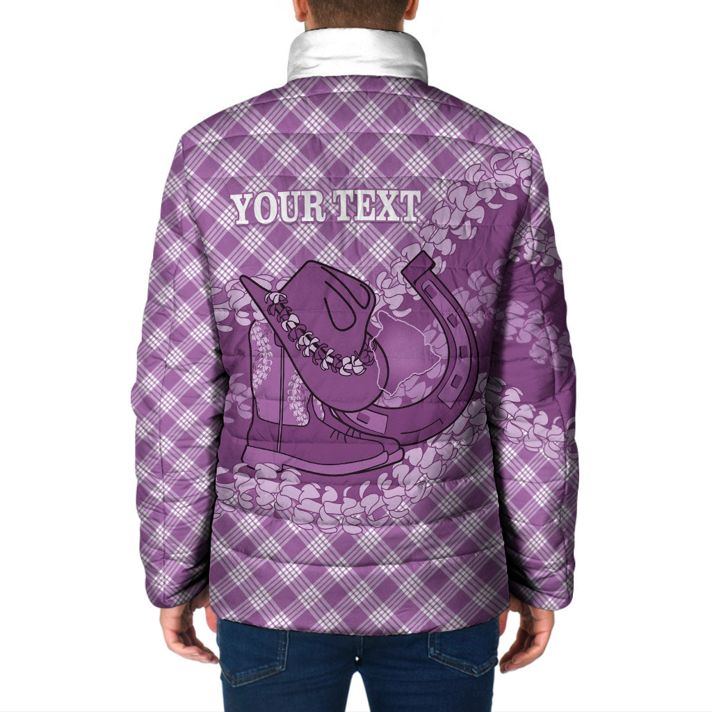 Poni Hawaii Cowboy Palaka Motifs Personalised Padded Jacket Paniolo Festival Puakenikeni Lei LT14 - Polynesian Pride