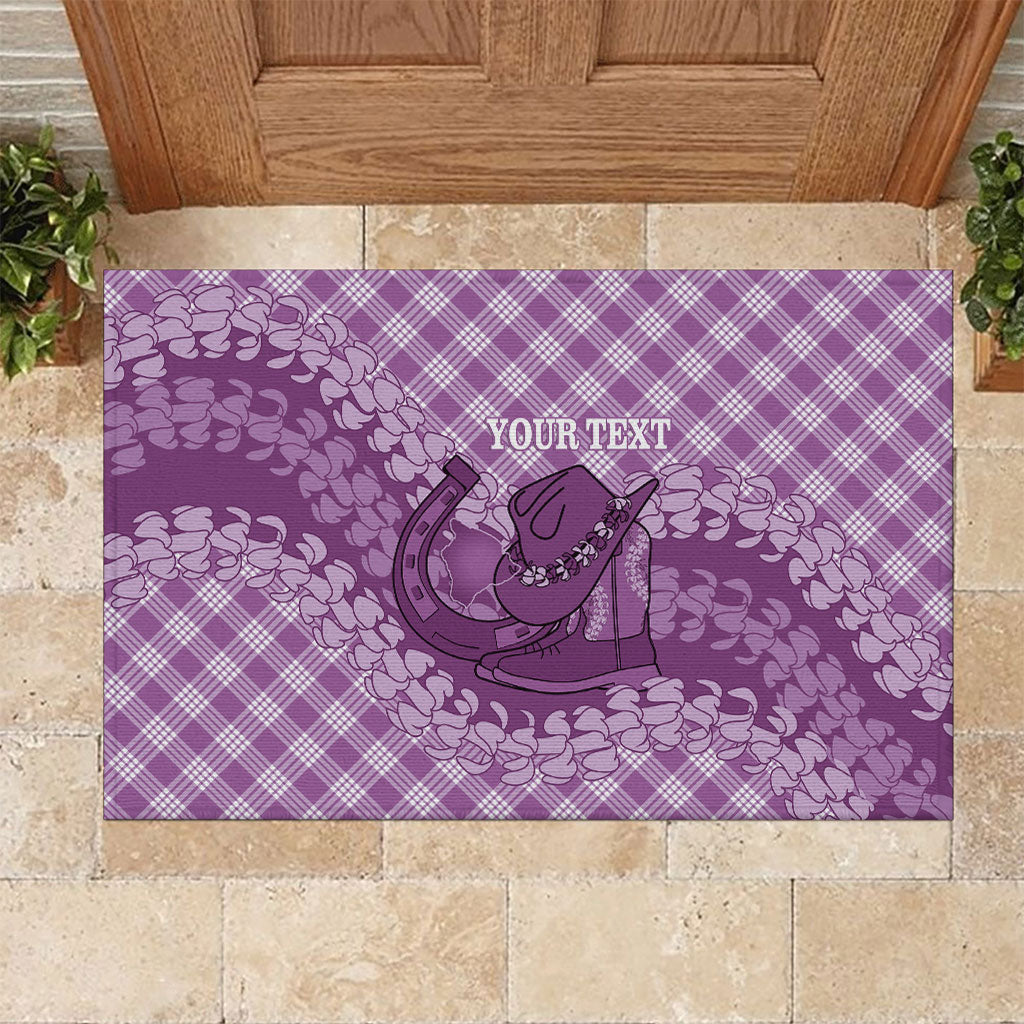 Poni Hawaii Cowboy Palaka Motifs Personalised Rubber Doormat Paniolo Festival Puakenikeni Lei LT14 Purple - Polynesian Pride