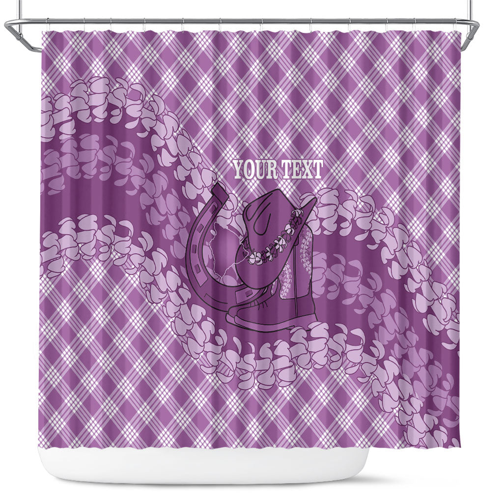Poni Hawaii Cowboy Palaka Motifs Personalised Shower Curtain Paniolo Festival Puakenikeni Lei LT14 Purple - Polynesian Pride