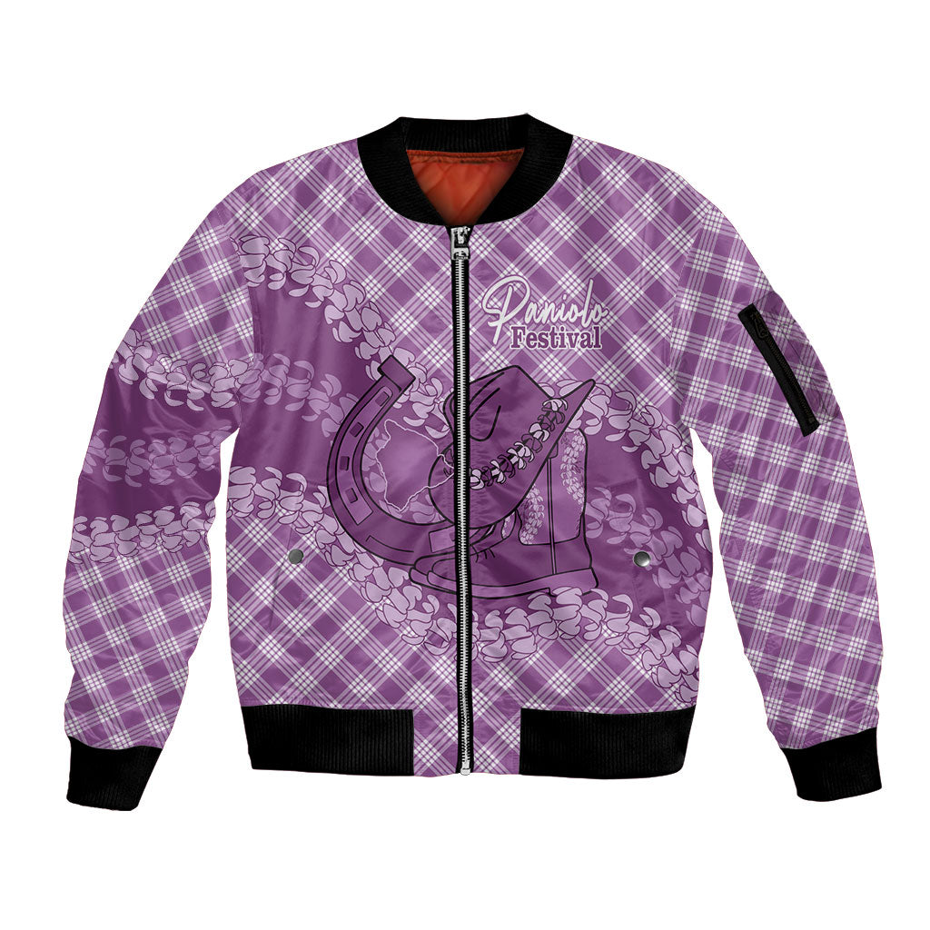 Poni Hawaii Cowboy Palaka Motifs Personalised Sleeve Zip Bomber Jacket Paniolo Festival Puakenikeni Lei