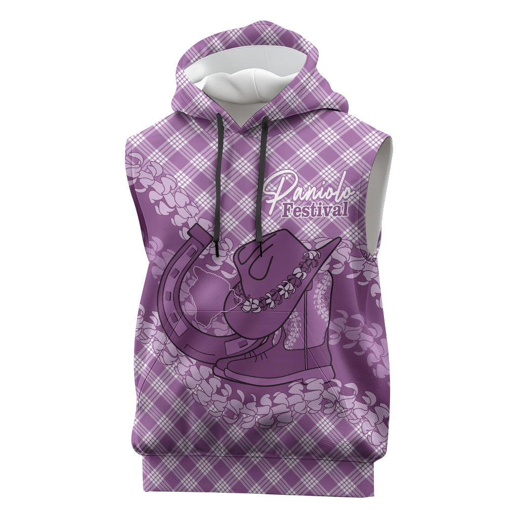 Poni Hawaii Cowboy Palaka Motifs Personalised Sleeveless Hoodie Paniolo Festival Puakenikeni Lei