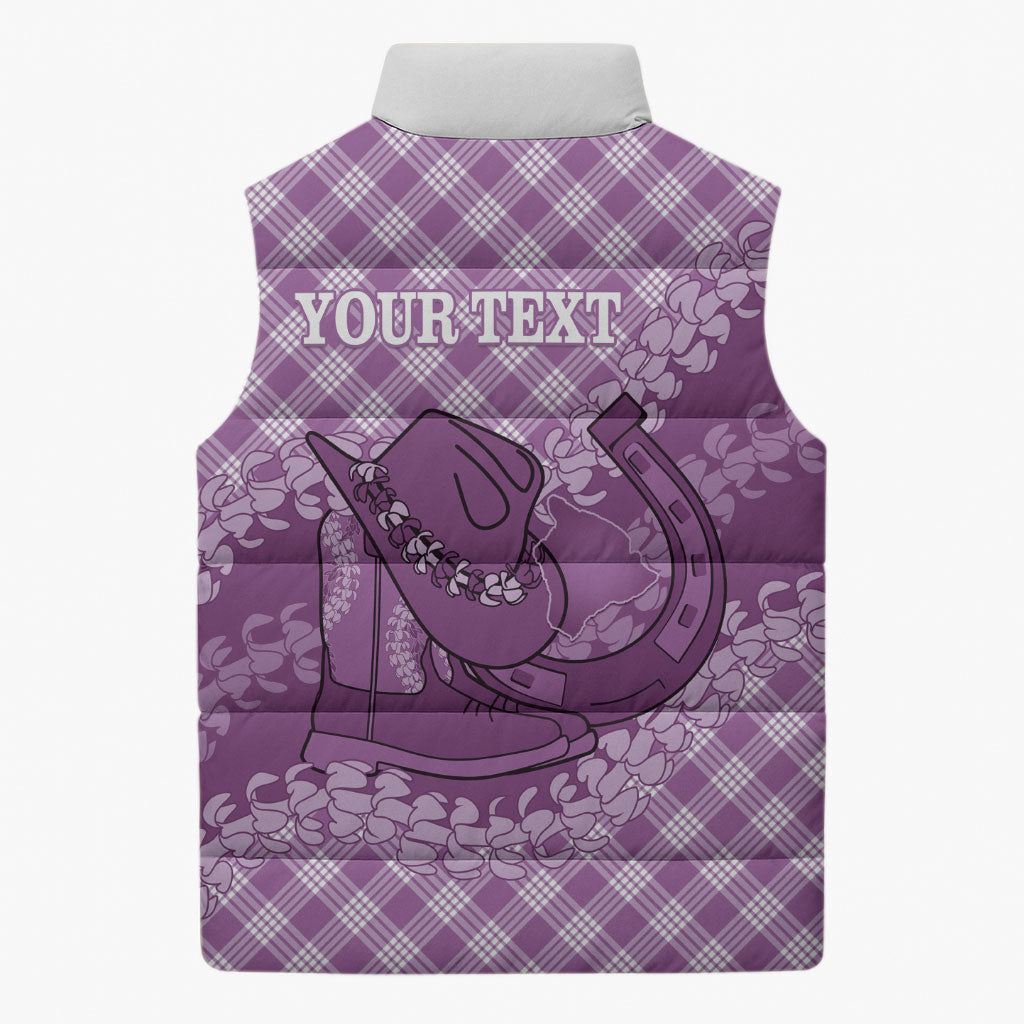 Poni Hawaii Cowboy Palaka Motifs Personalised Sleeveless Puffer Jacket Paniolo Festival Puakenikeni Lei LT14 - Polynesian Pride