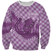 Poni Hawaii Cowboy Palaka Motifs Personalised Sweatshirt Paniolo Festival Puakenikeni Lei LT14 Unisex Purple - Polynesian Pride