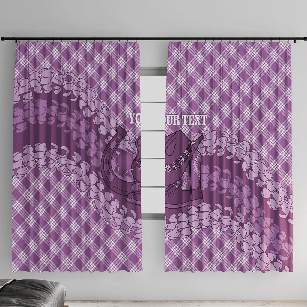 Poni Hawaii Cowboy Palaka Motifs Personalised Window Curtain Paniolo Festival Puakenikeni Lei LT14 With Hooks Purple - Polynesian Pride
