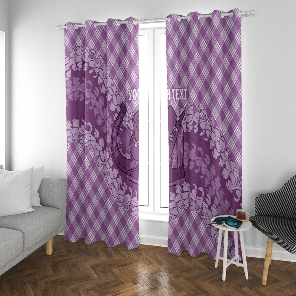 Poni Hawaii Cowboy Palaka Motifs Personalised Window Curtain Paniolo Festival Puakenikeni Lei LT14 With Grommets Purple - Polynesian Pride