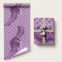 Poni Hawaii Cowboy Palaka Motifs Personalised Wrapping Paper Paniolo Festival Puakenikeni Lei LT14 58" × 23" Purple - Polynesian Pride