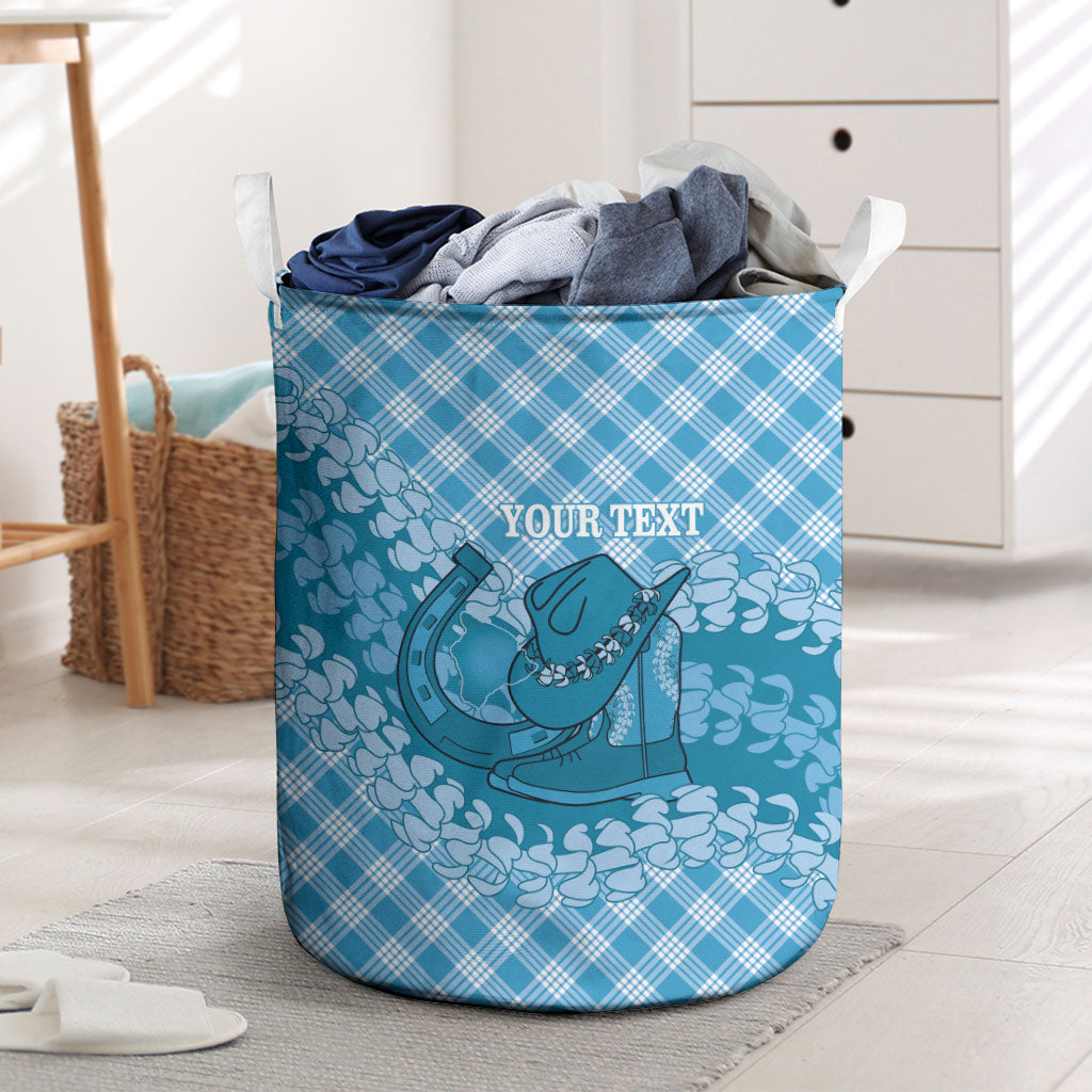 Polu Hawaii Cowboy Palaka Motifs Personalised Laundry Basket Paniolo Festival Puakenikeni Lei LT14 Blue - Polynesian Pride