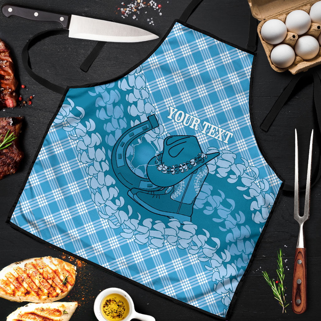 Polu Hawaii Cowboy Palaka Motifs Personalised Apron Paniolo Festival Puakenikeni Lei LT14 Blue - Polynesian Pride