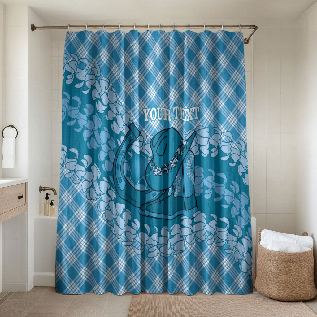 Polu Hawaii Cowboy Palaka Motifs Personalised Bathroom Set Paniolo Festival Puakenikeni Lei LT14 Shower Curtain Only Blue - Polynesian Pride
