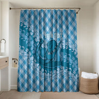 Polu Hawaii Cowboy Palaka Motifs Personalised Bathroom Set Paniolo Festival Puakenikeni Lei LT14 Shower Curtain Only Blue - Polynesian Pride