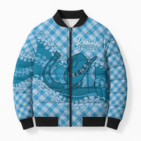 Polu Hawaii Cowboy Palaka Motifs Personalised Bomber Puffer Jacket Paniolo Festival Puakenikeni Lei LT14 Unisex Blue - Polynesian Pride