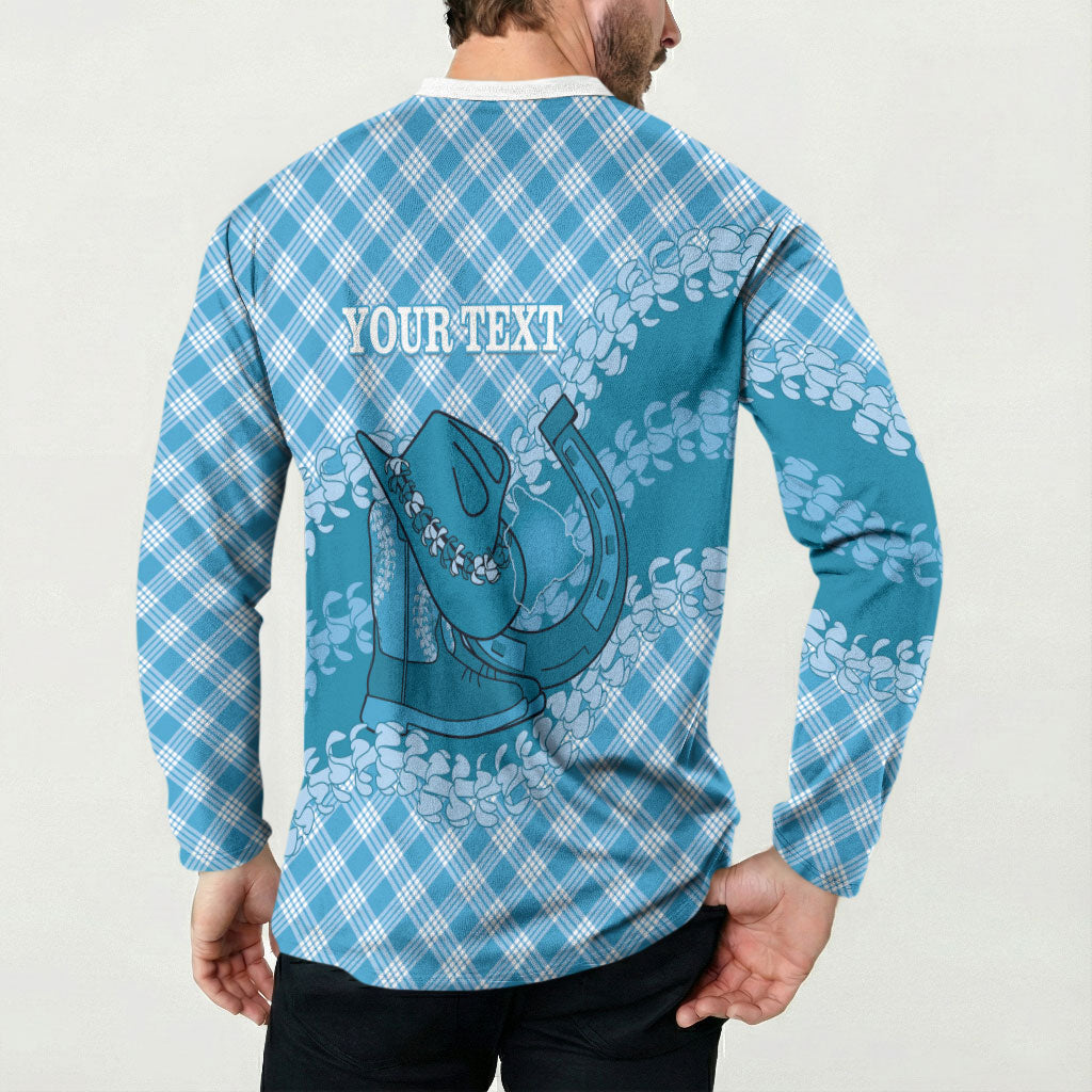Polu Hawaii Cowboy Palaka Motifs Personalised Button Sweatshirt Paniolo Festival Puakenikeni Lei LT14 - Polynesian Pride