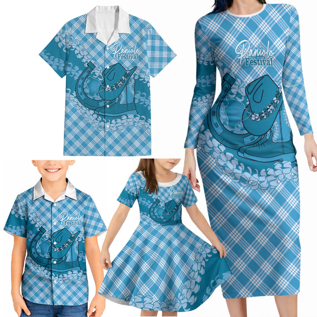 Polu Hawaii Cowboy Palaka Motifs Personalised Family Matching Long Sleeve Bodycon Dress and Hawaiian Shirt Paniolo Festival Puakenikeni Lei LT14 - Polynesian Pride