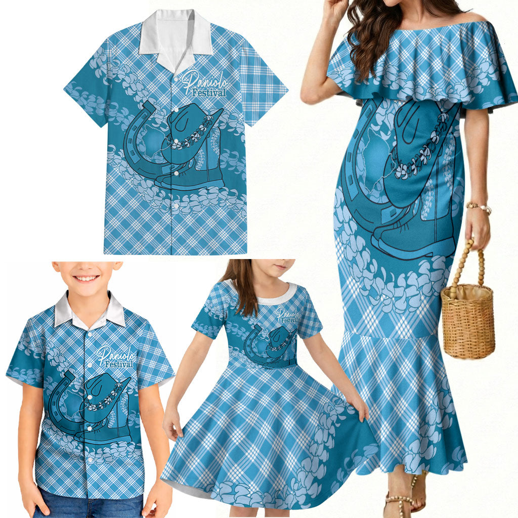 Polu Hawaii Cowboy Palaka Motifs Personalised Family Matching Mermaid Dress and Hawaiian Shirt Paniolo Festival Puakenikeni Lei LT14 - Polynesian Pride