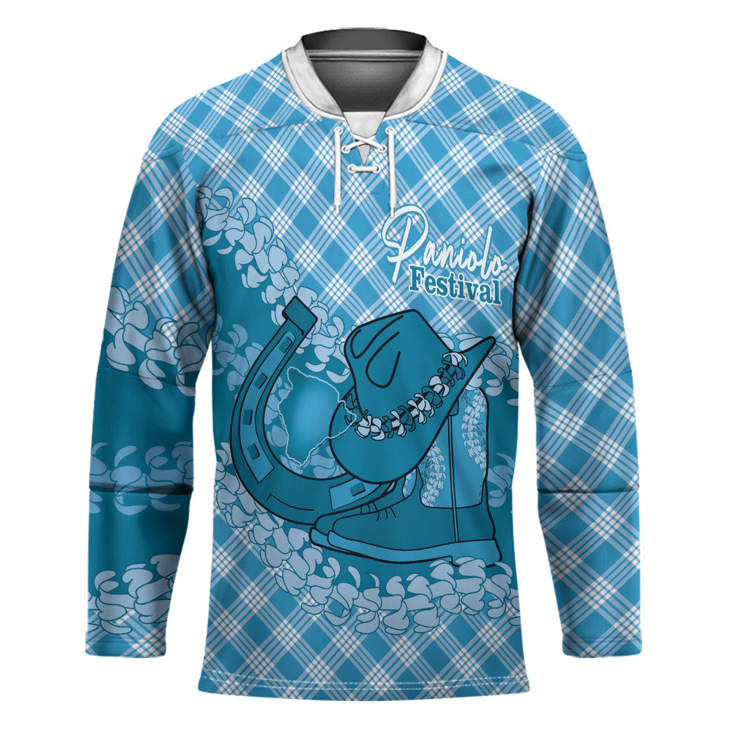 Polu Hawaii Cowboy Palaka Motifs Personalised Hockey Jersey Paniolo Festival Puakenikeni Lei