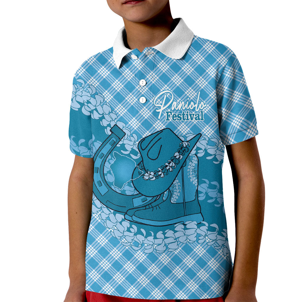 Polu Hawaii Cowboy Palaka Motifs Personalised Kid Polo Shirt Paniolo Festival Puakenikeni Lei LT14 Kid Blue - Polynesian Pride