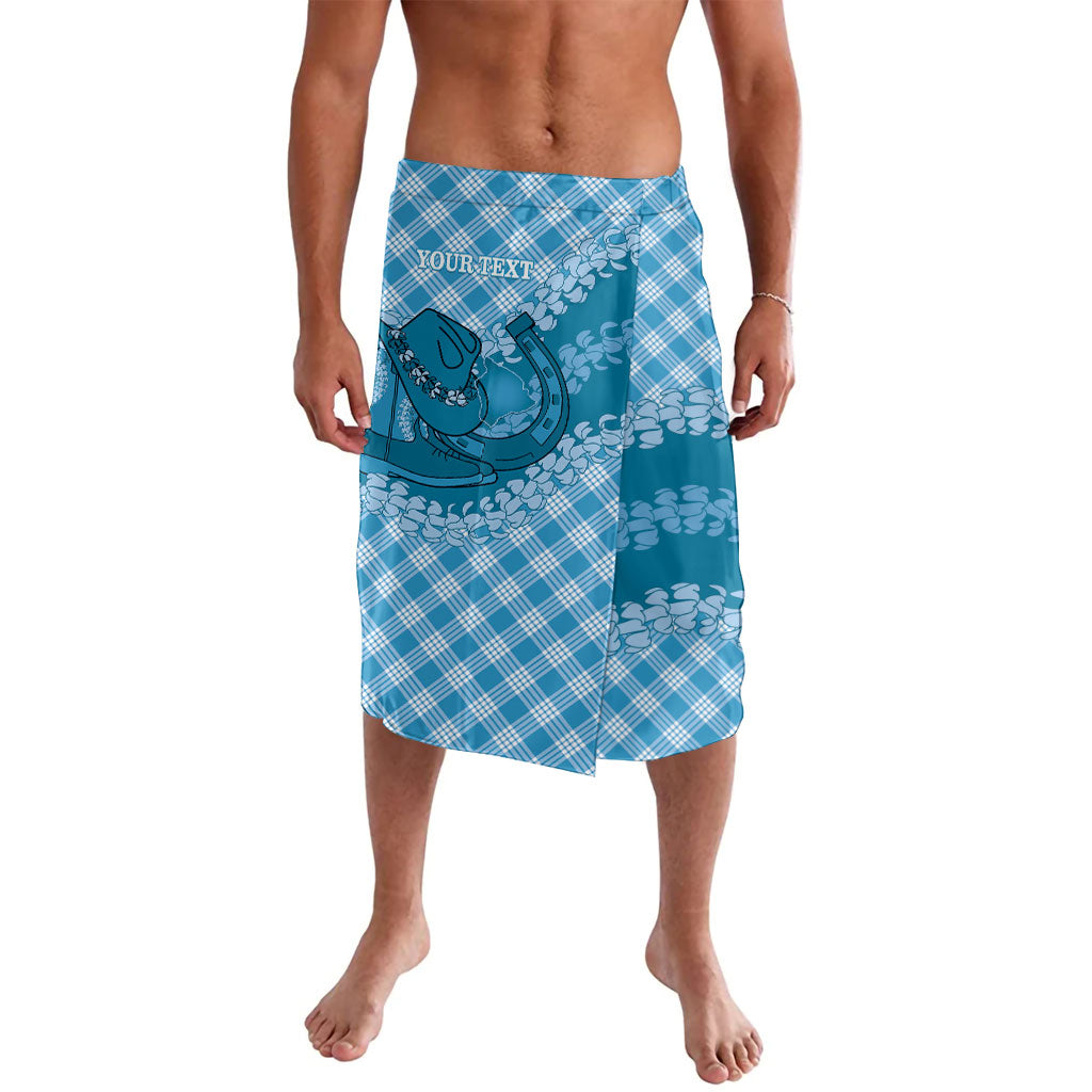 Polu Hawaii Cowboy Palaka Motifs Personalised Lavalava Paniolo Festival Puakenikeni Lei LT14 Blue - Polynesian Pride