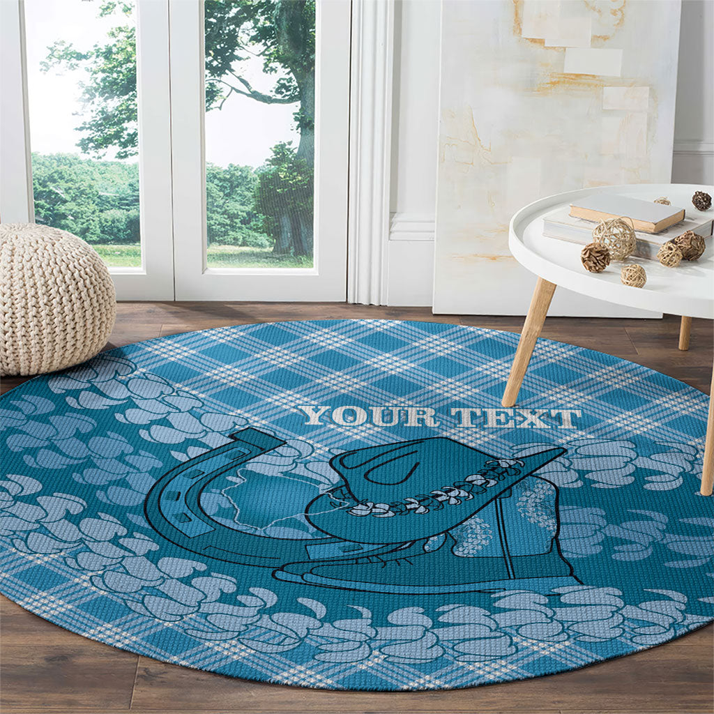 Polu Hawaii Cowboy Palaka Motifs Personalised Round Carpet Paniolo Festival Puakenikeni Lei LT14 - Polynesian Pride