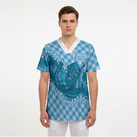 Polu Hawaii Cowboy Palaka Motifs Personalised Scrub Top Paniolo Festival Puakenikeni Lei LT14 - Polynesian Pride