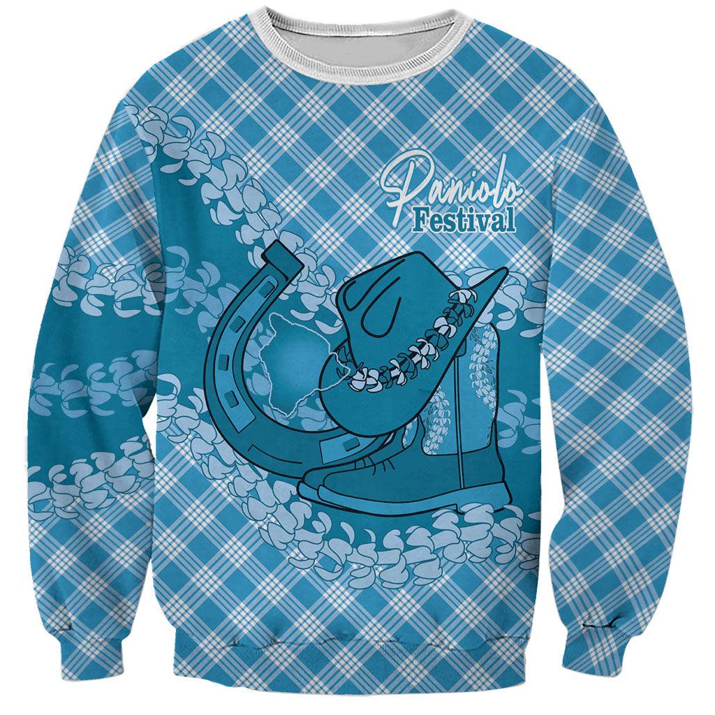 Polu Hawaii Cowboy Palaka Motifs Personalised Sweatshirt Paniolo Festival Puakenikeni Lei LT14 Unisex Blue - Polynesian Pride